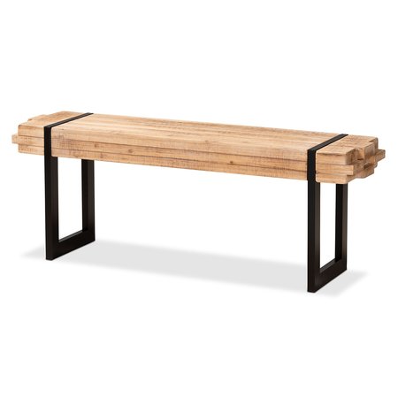 BAXTON STUDIO Henson Rustic and Industrial Natural Brown Finished Wood and Black Finished Metal Bench 179-11407-Zoro